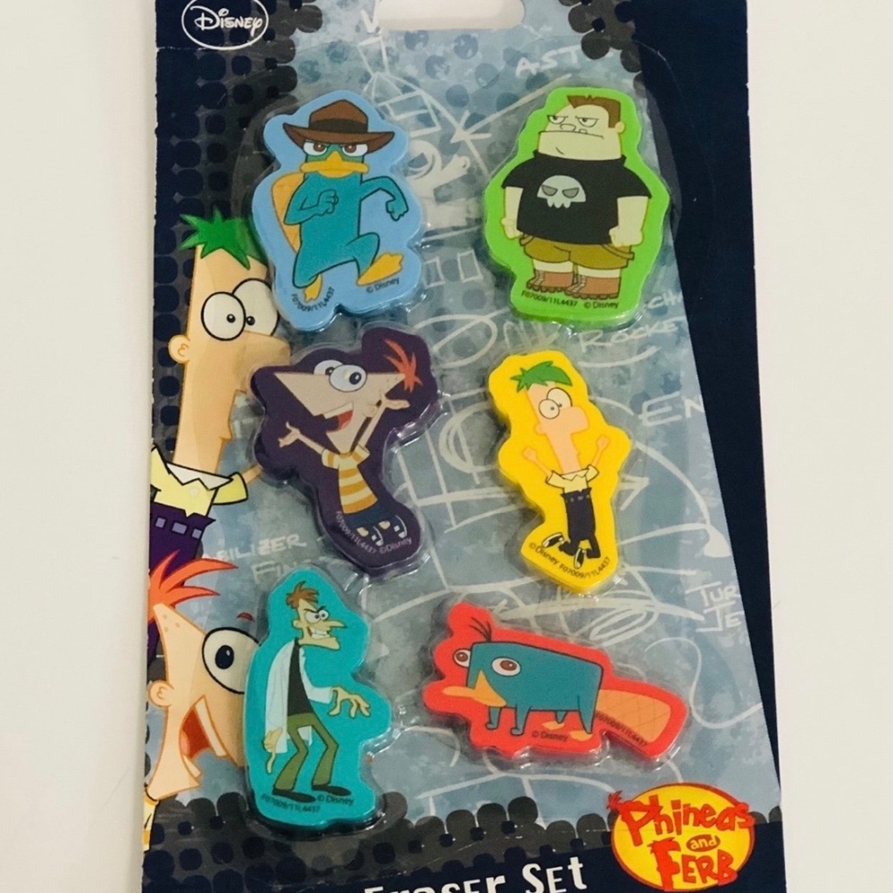 Disney Phineas and Ferb 6 Piece Eraser Set New in Package